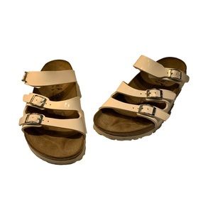 Birki's by Birkenstock Florida White 3 Strap Patent Leather Sandals Size…